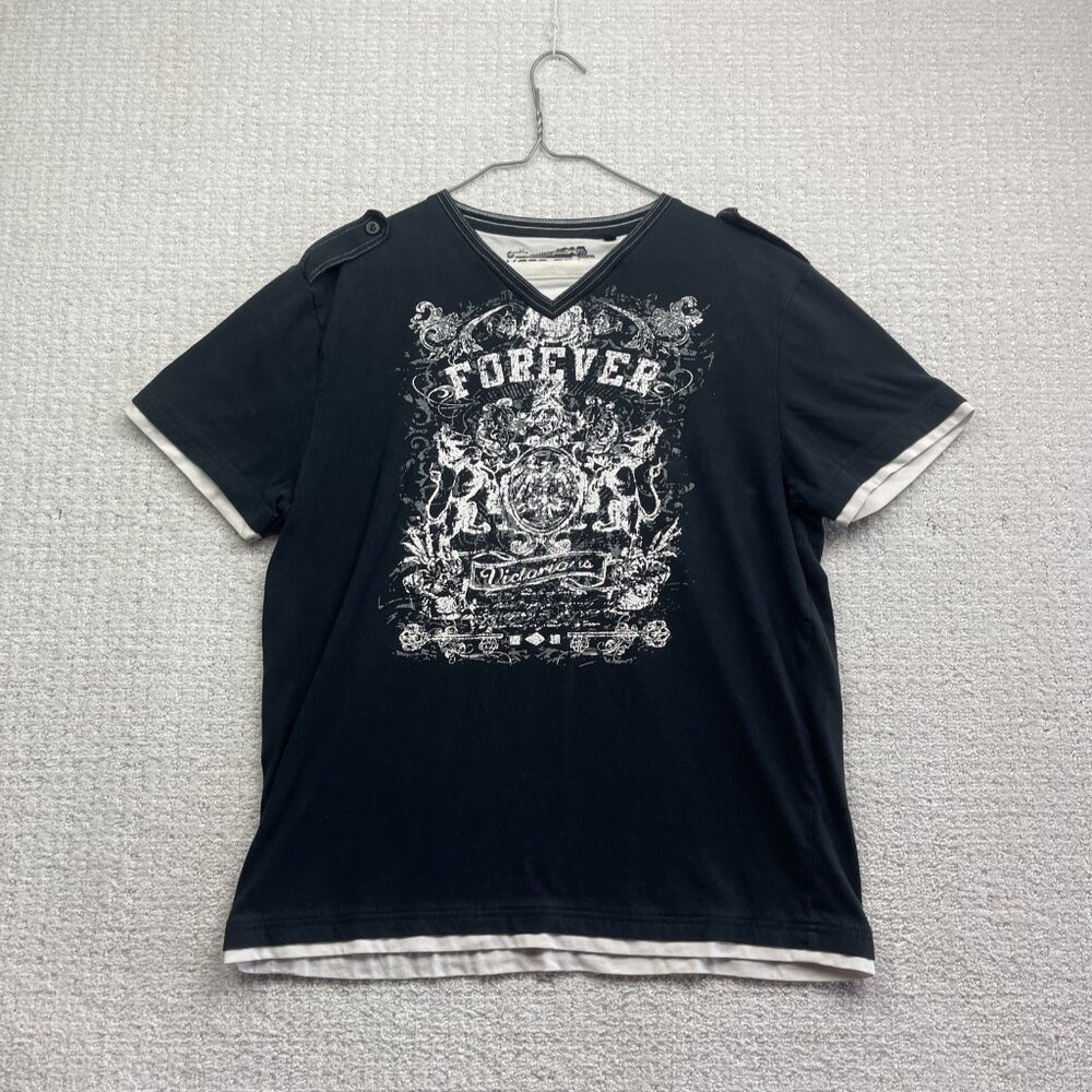 VTG Y2K Moto Gear Men’s Layered T-Shirt Size XL Goth Skater Punk Military Style